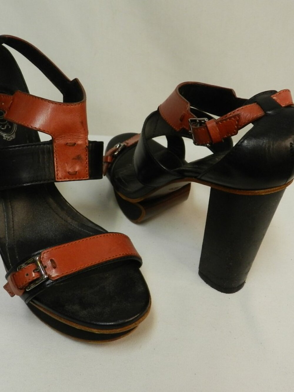 TOD'S Leather platform sandals w/ buckle color-block heels Size Sz 38.5  US 8.5